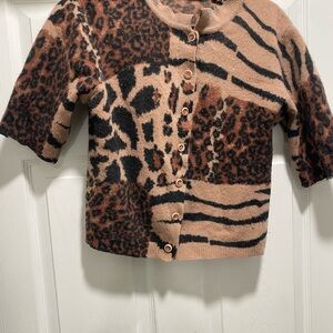 Spiegel Lamb Wool/Angora Blend Missy Women's Small Leopard Print Button Up Zebra
